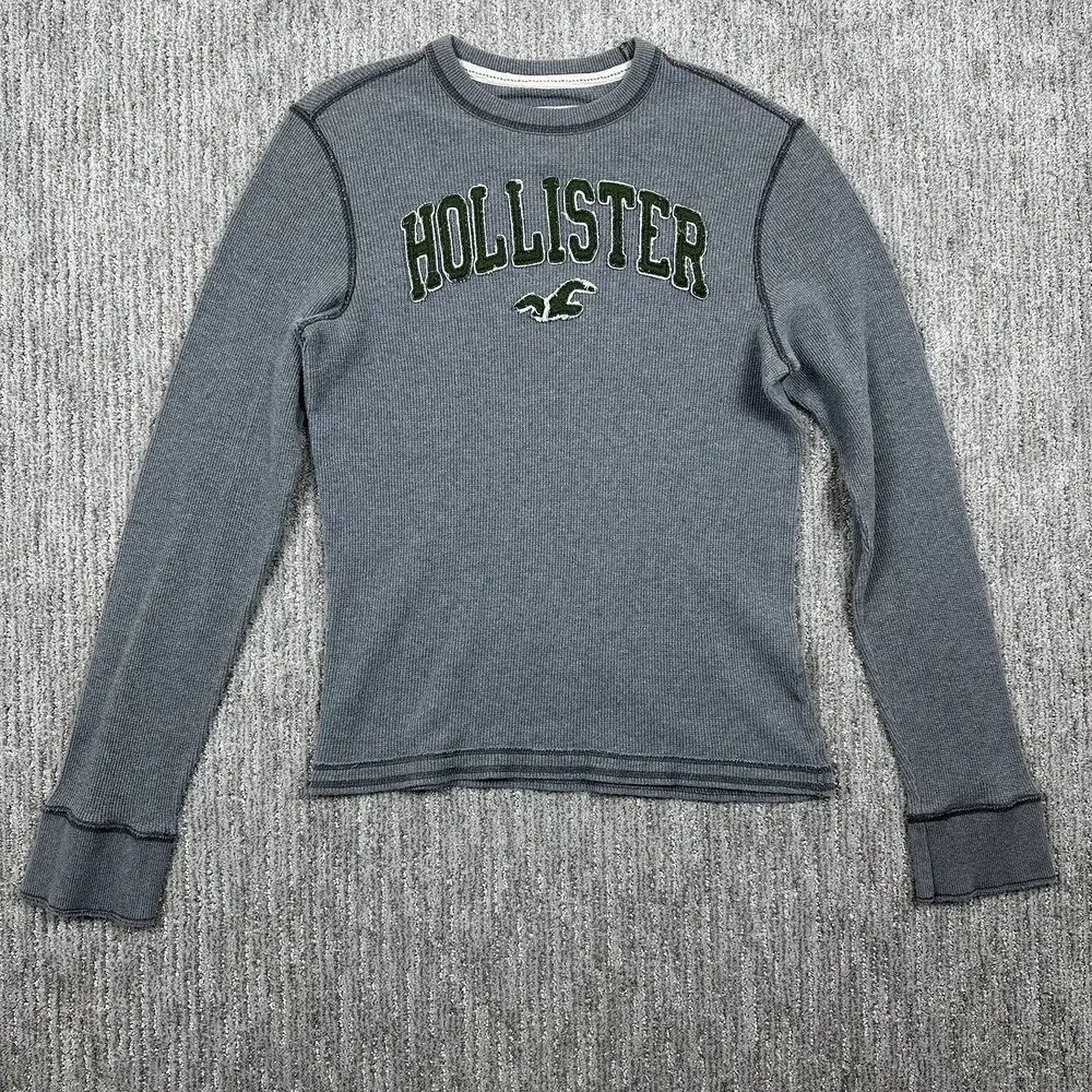 Hollister Mens Long Sleeve Thermal Waffle Knit Shirt Logo Gray Green Size‎ Large